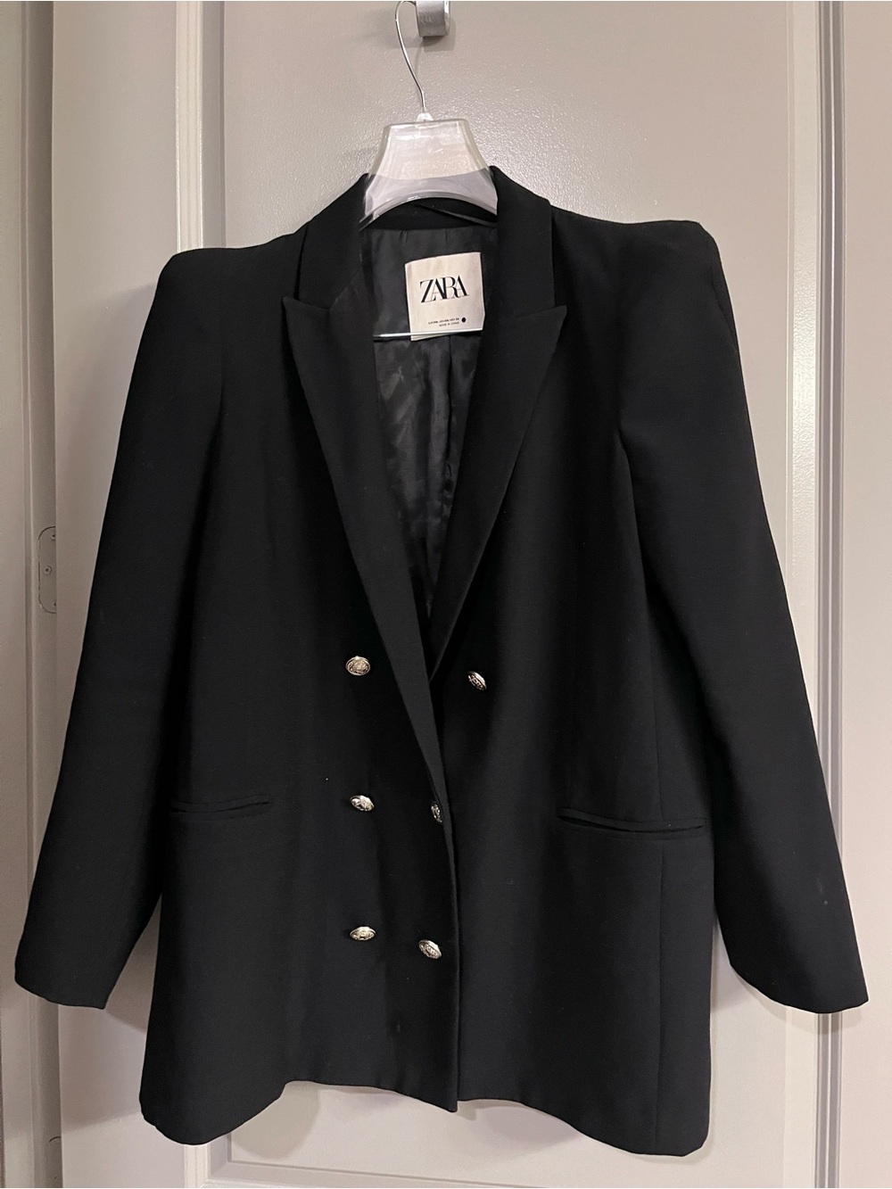 Zara Black Double-Breasted Blazer Jacket with Metal Buttons